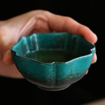 復古綠松釉品茗杯茶道陶瓷茶杯窯變功夫茶具中式家用主人單杯盞