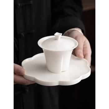 德化白瓷蓋碗單個陶瓷薄胎茶杯大號家用敬茶泡茶碗甜白玉功夫茶具