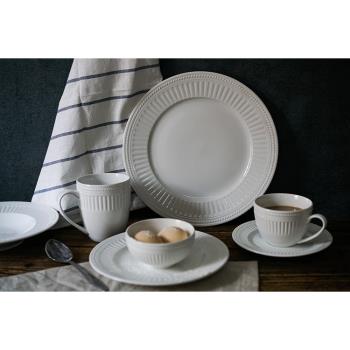純白浮雕餐具 陶瓷餐盤 北歐美式平盤 湯盤碗馬克杯咖啡杯茶杯