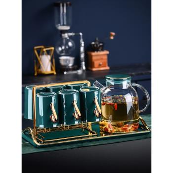 北歐冷水壺水具套裝家用輕奢水杯玻璃水壺陶瓷茶杯茶具客廳帶托盤
