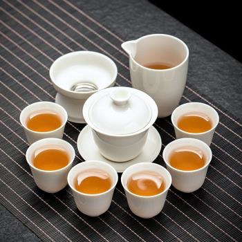 羊脂玉功夫茶具套裝家用客廳中式泡茶辦公室會客德化白瓷蓋碗茶杯