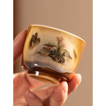 陶瓷茶杯中式復古功夫茶具家用品茗杯簡約陶瓷主人杯粗陶會客喝茶