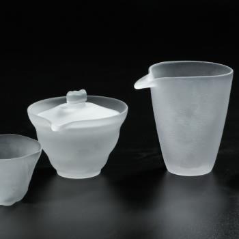 玻璃套裝家用輕奢磨砂蓋碗功夫茶具辦公室高階茶杯白菜杯公杯單杯