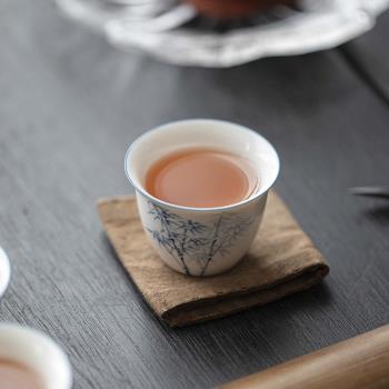 仿古手繪竹子品茗杯青花釉下彩家用茶杯功夫茶具主人杯