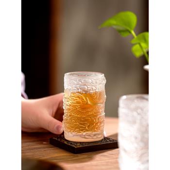 手作鳳紋琉璃杯日式水晶玻璃水杯茶杯家用威士忌杯洋酒杯喝酒杯子