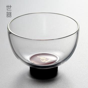 功夫茶杯主人杯套裝家用實木底透明加厚耐熱玻璃品茗杯小茶杯子