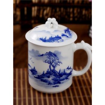 景德鎮手繪青花茶杯帶蓋帶過濾陶瓷龍水杯家用泡茶中國風禮品杯