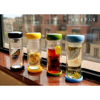 花茶隔熱雙層玻璃杯過濾茶杯廣告辦公檸檬杯子便攜帶蓋男女士水杯