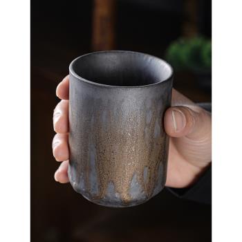 復古粗陶茶杯主人杯單杯陶瓷功夫茶具品茗杯子日式復古鎏金釉水杯
