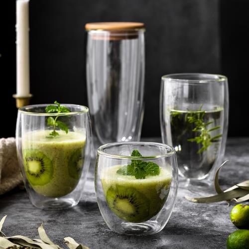 高硼硅雙層玻璃杯 隔熱透明茶杯創意水杯耐熱咖啡杯果汁飲料杯子