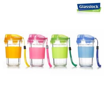 韓國GLASSLOCK鋼化玻璃杯帶蓋耐熱透明水杯帶繩便攜隨手辦公茶杯