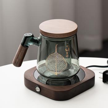 琨德泡茶杯茶水分離胡桃木玻璃杯水杯恆溫墊辦公喝茶杯子個人專用