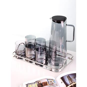 北歐高級感玻璃杯家庭客廳喝水杯子喬遷新居耐熱冷水壺茶杯具套裝
