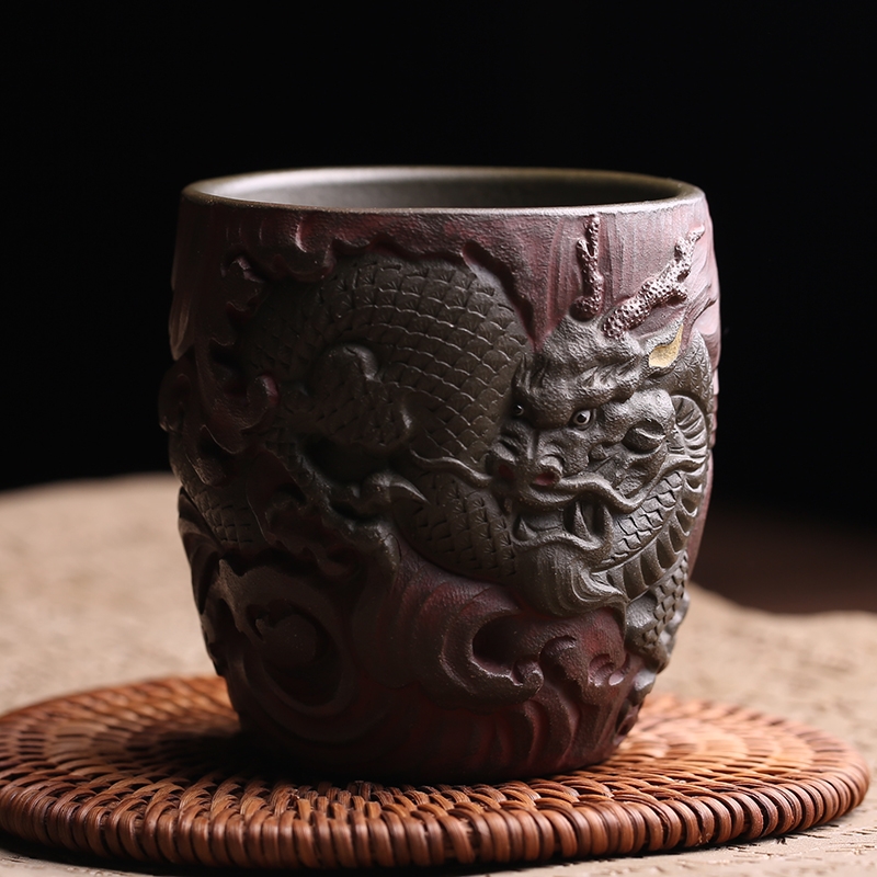 宜興原礦紫砂主人杯茶杯龍杯名家高水波純全手工品茗杯功夫茶具