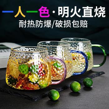 日式錘紋玻璃杯ins風女家用簡約水杯耐熱帶把茶杯泡茶喝水杯子