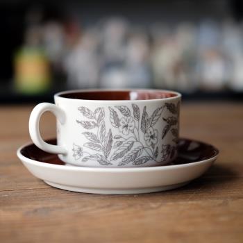 M1988北歐風中古棕木槿咖啡杯碟套裝復古法式甜品盤拉花下午茶杯