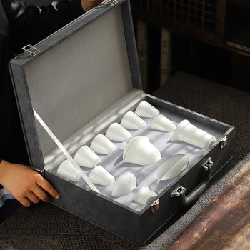 冰種羊脂玉白瓷功夫茶具套裝整套蓋碗泡茶杯商務禮品輕奢高檔禮盒