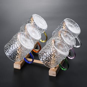 日本玻璃茶杯小杯耐熱家用錘紋功夫茶具套裝透明杯加厚帶把品茗杯