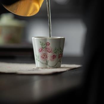 陶瓷釉上彩手繪海棠花日式茶杯