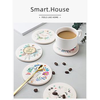 SMART HOUSE吸水杯墊硅藻土硅藻泥卡通創意家用茶杯墊隔熱圓形