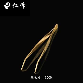 茶夾茶具用品大全配件取茶葉茶杯鑷子茶道 黃銅泡茶夾子防燙茶藝