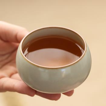米黃汝窯單個茶碗主人杯家用陶瓷茶杯個人專用單杯品茗杯功夫茶具