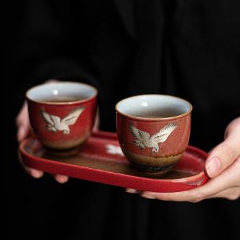 蘊華堂 窯變故宮紅墻茶杯 家用蓮蓬大號主人杯陶瓷杯對杯禮盒裝