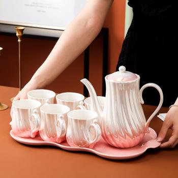歐式陶瓷水杯水具套裝家用彩色杯子客廳輕奢陶瓷茶杯水壺英式茶具