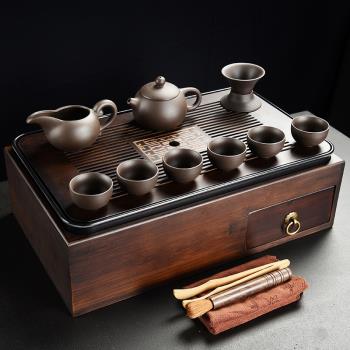 日式功夫茶具套裝家用茶盤一體多功能可收納盒泡茶臺茶道紫砂茶杯