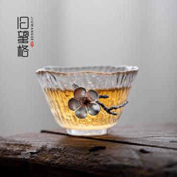 舊望格手工錫花錘紋玻璃品茗杯家用日式功夫小茶杯主人杯子單杯