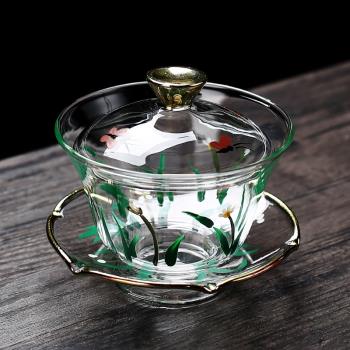 大號加厚玻璃泡茶三才蓋碗茶杯高硼矽敬茶碗家用單個功夫茶具套裝