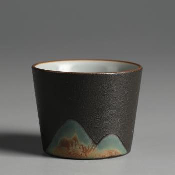 舊望格遠山創意粗陶家用窯變茶杯