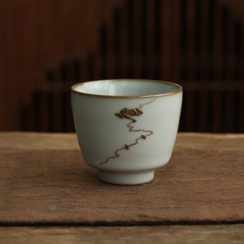 手繪花鳥陶瓷主人杯復古顏色釉品茗杯小茶碗景德鎮手工功夫茶具