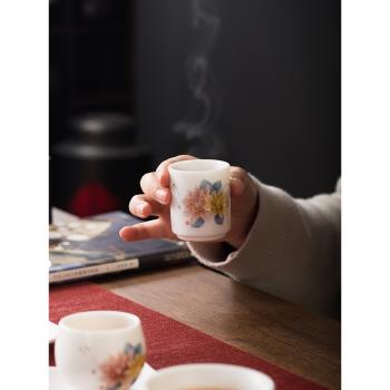 手工白瓷主人杯羊脂玉品茗杯茶杯手繪陶瓷功夫茶具掐絲個人杯家用