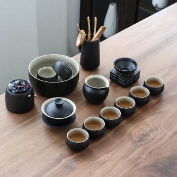 整套黑陶茶具家用套裝簡約陶瓷蓋碗泡茶壺茶杯辦公室日式功夫茶具