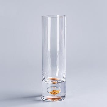 簡約水晶玻璃茶杯個性金箔綠茶杯透明直筒水杯中式描金品茗杯單杯