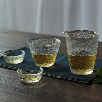 日式初雪茶杯品茗杯果汁杯錘紋杯加厚玻璃杯手工茶器單手杯透明杯