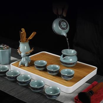 親韻家用青瓷功夫茶具茶杯陶瓷幹泡茶盤託套裝日式簡約小茶臺茶海