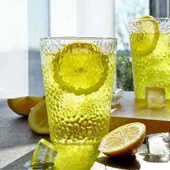 ins風日式手工透明玻璃杯家用耐熱錘紋玻璃水杯花茶杯冷飲果汁杯