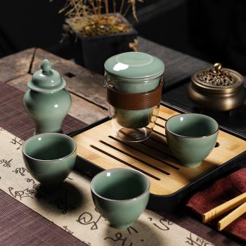 青瓷便攜式泡茶功夫快客杯茶杯旅行茶具套裝龍泉手工陶瓷中式整套