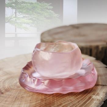 輕奢日式初雪漸變粉色蓋碗公道杯茶具女主人茶杯品茗杯手工玻璃杯