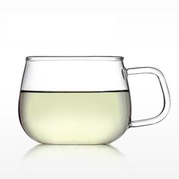 創意花茶杯透明玻璃水杯帶把品茗杯耐熱咖啡個人大杯子 300ML加厚