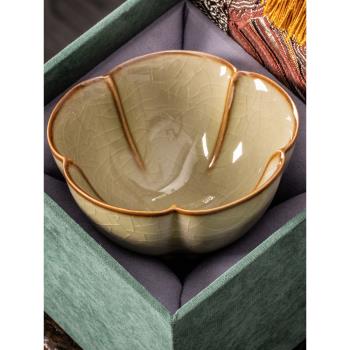 米黃汝窯主人杯茶杯單杯品茗杯家用陶瓷茶具功夫單個茶碗個人專用