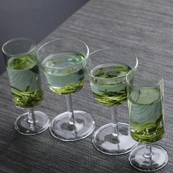高腳綠茶杯耐熱玻璃猴魁杯洋酒杯品茗杯個人杯功夫茶具紅酒杯洋酒