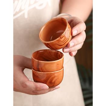 柚木紋陶瓷耐高溫可水煮手繪中式復古青花瓷茶杯酒杯仿木頭茶杯