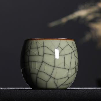 青瓷品茗杯單杯龍泉手工冰裂陶瓷功夫茶杯傳世哥窯主人杯茶盞家用