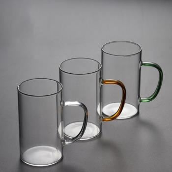 家用手工玻璃簡約果汁杯牛奶杯綠茶杯帶把可微波爐耐熱直筒水杯
