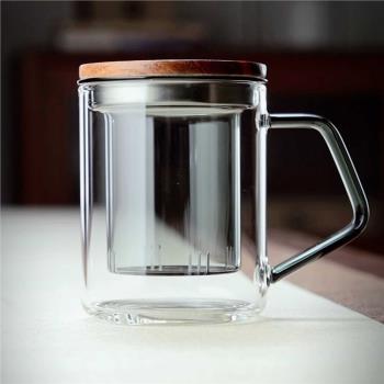 玻璃泡茶杯帶蓋過濾耐熱茶杯個人專用水杯男士辦公室茶水分離帶把