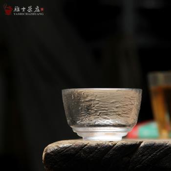 手工錘紋加厚日式透明品茗杯玻璃