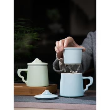 景德鎮茶杯陶瓷帶蓋過濾泡茶杯茶水分離辦公杯帶把陶瓷杯杯子水杯